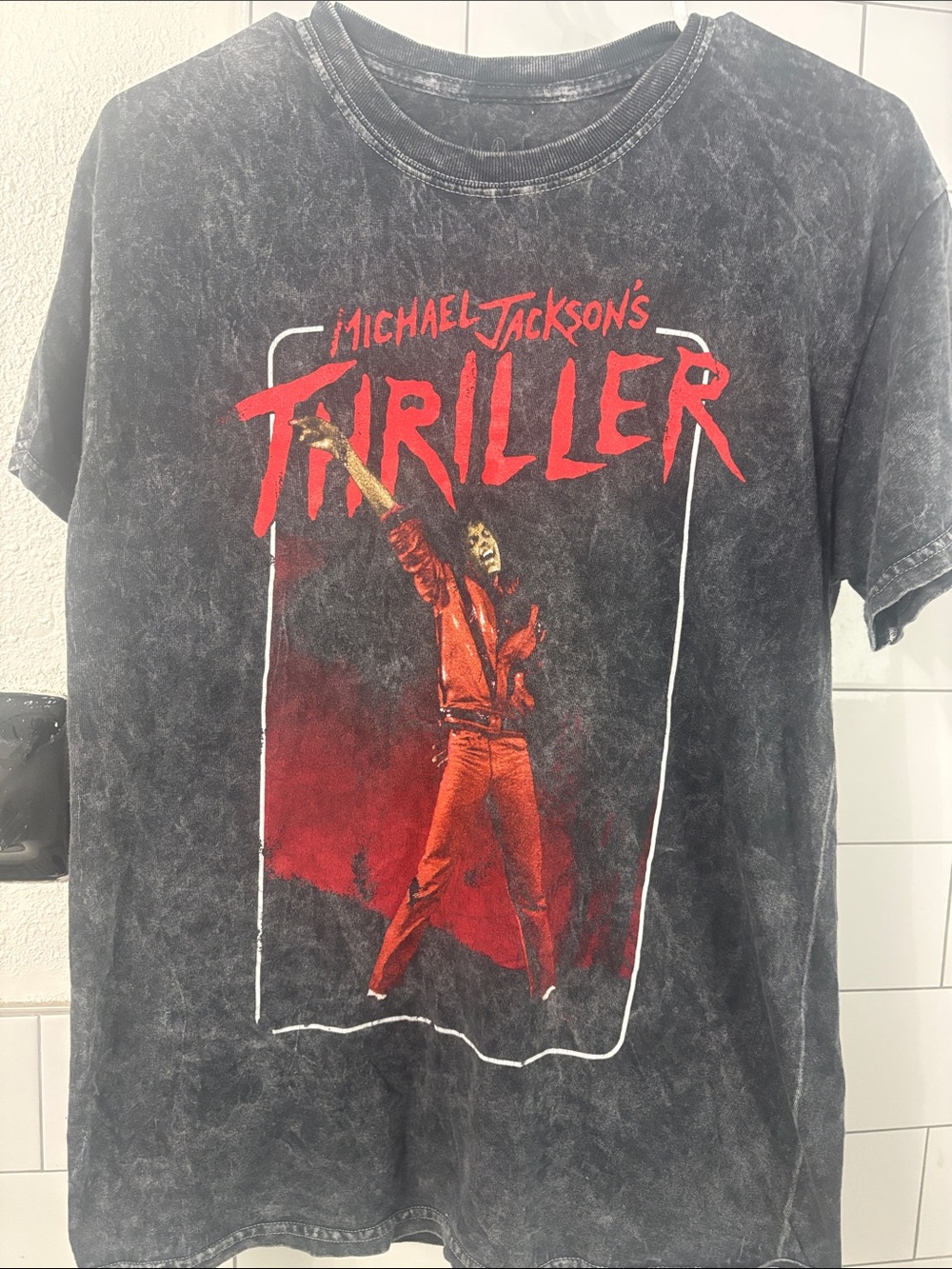 Michael Jackson Thriller Black Graphic Tee - Black with Red Print